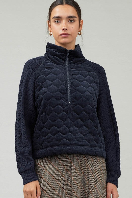 Current Air Sweater Woven Combo Jacket - Devine 23