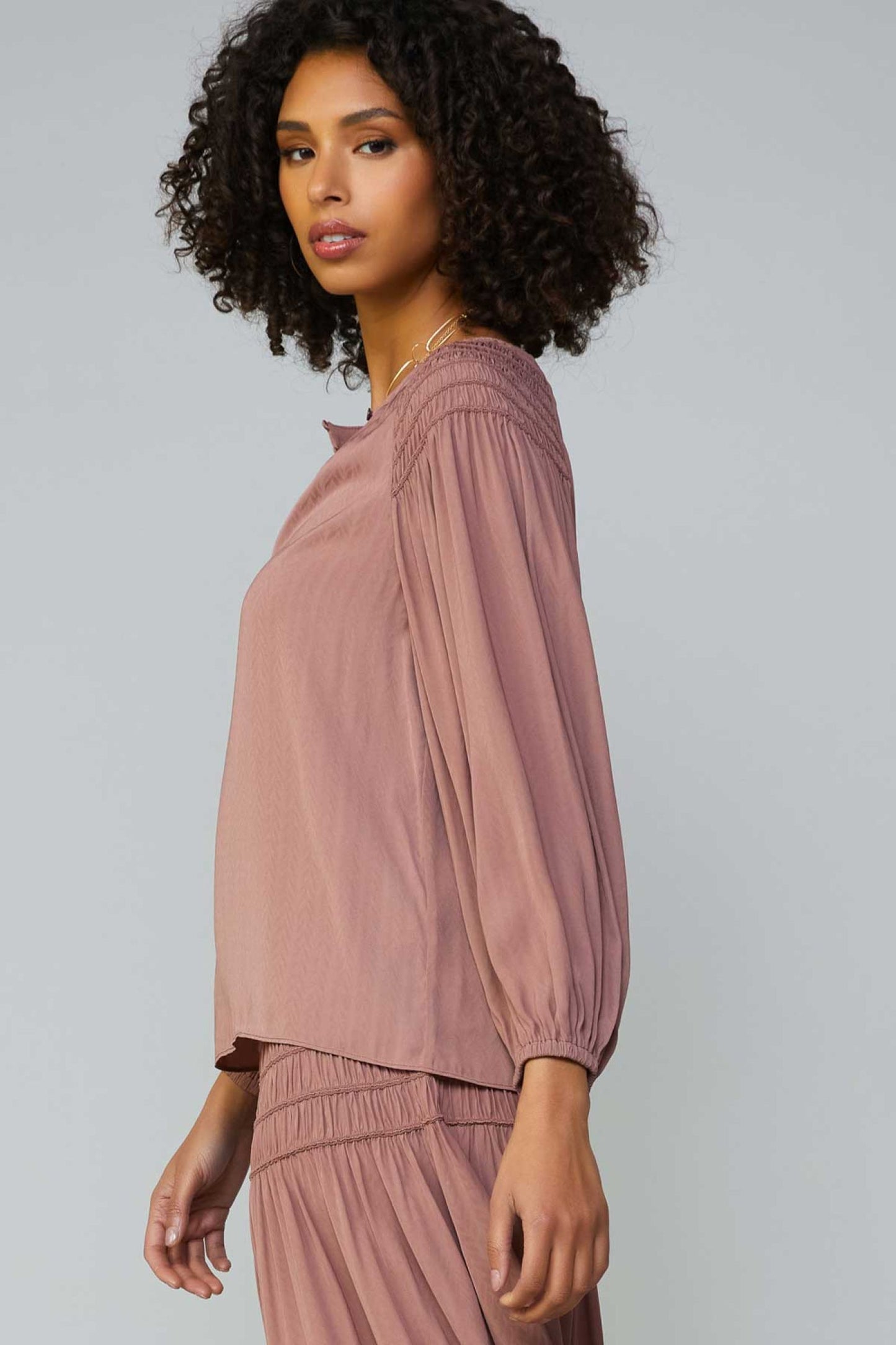 CURRENT AIR LONG SLEEVE SPLIT NECK WITH BUTTON BLOUSE - Devine 23