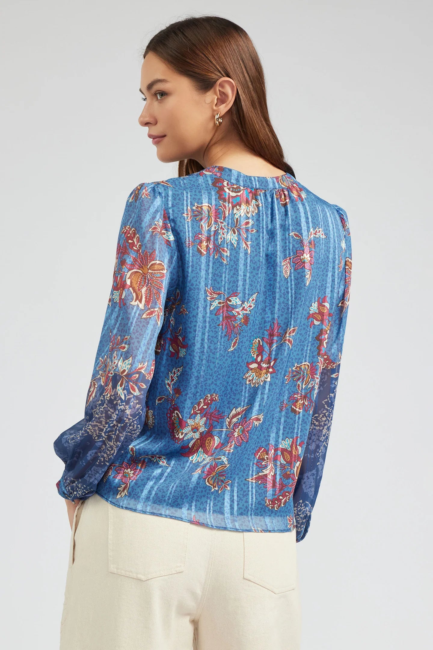 LONG-SLEEVE SPLIT NECK BLOUSE - Devine 23
