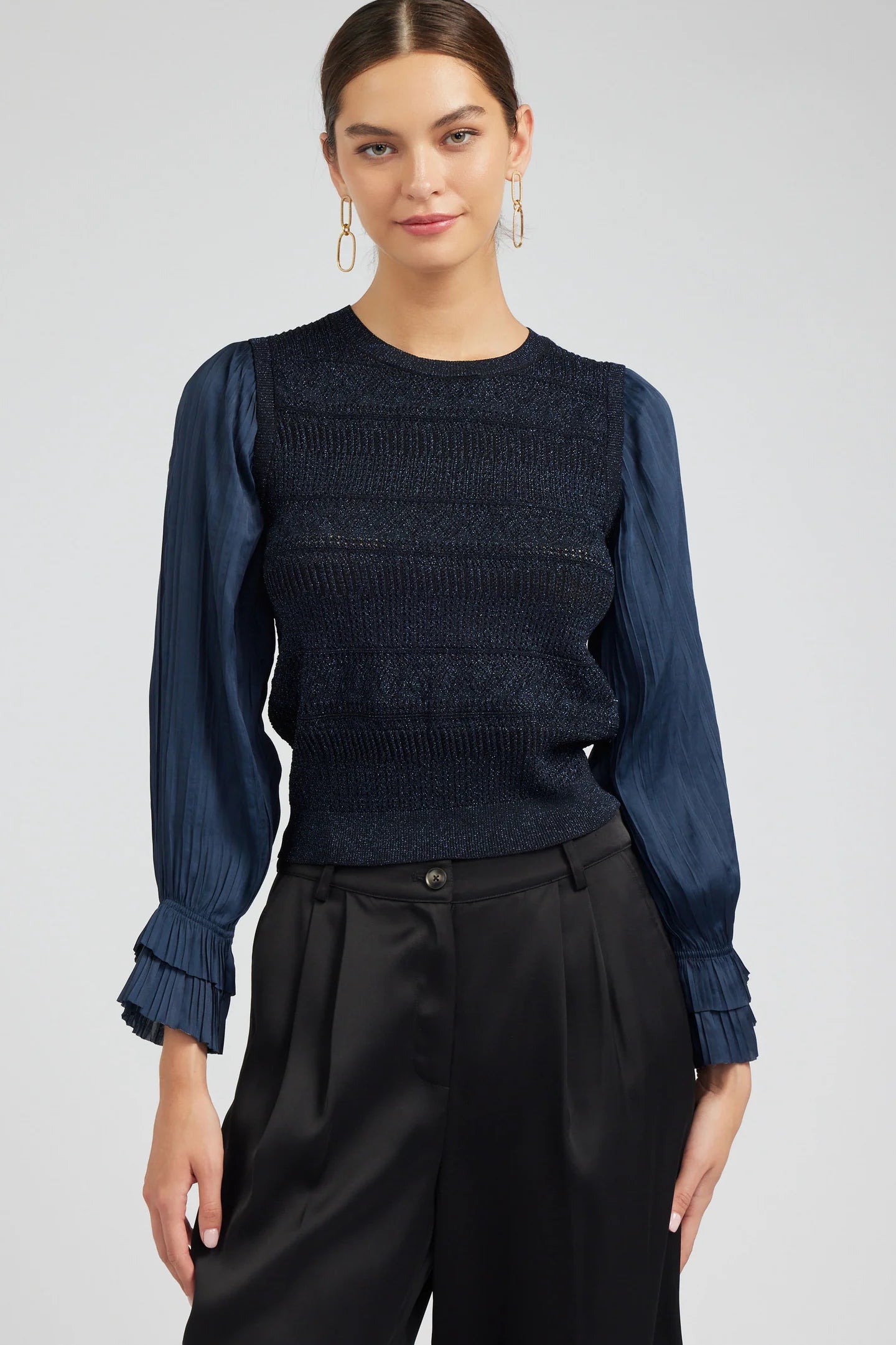 CURRENT AIR METALLIC CONTRAST SWEATER TOP - Devine 23