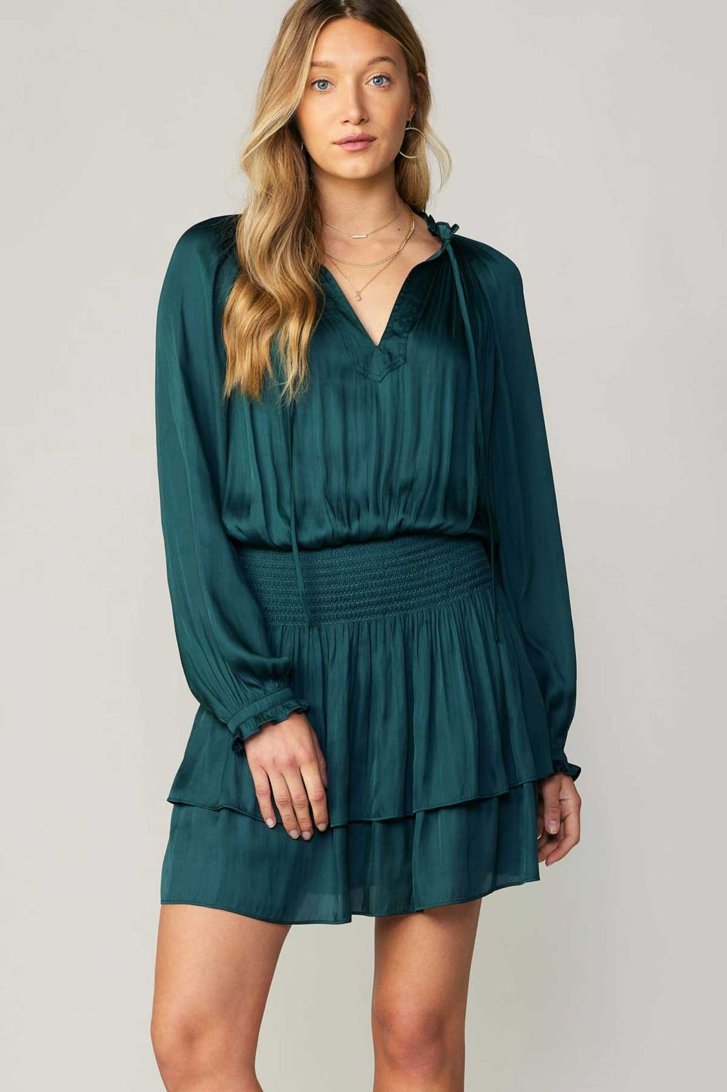 CURRENT AIR LONG-SLEEVE V- NECK DRESS - Devine 23