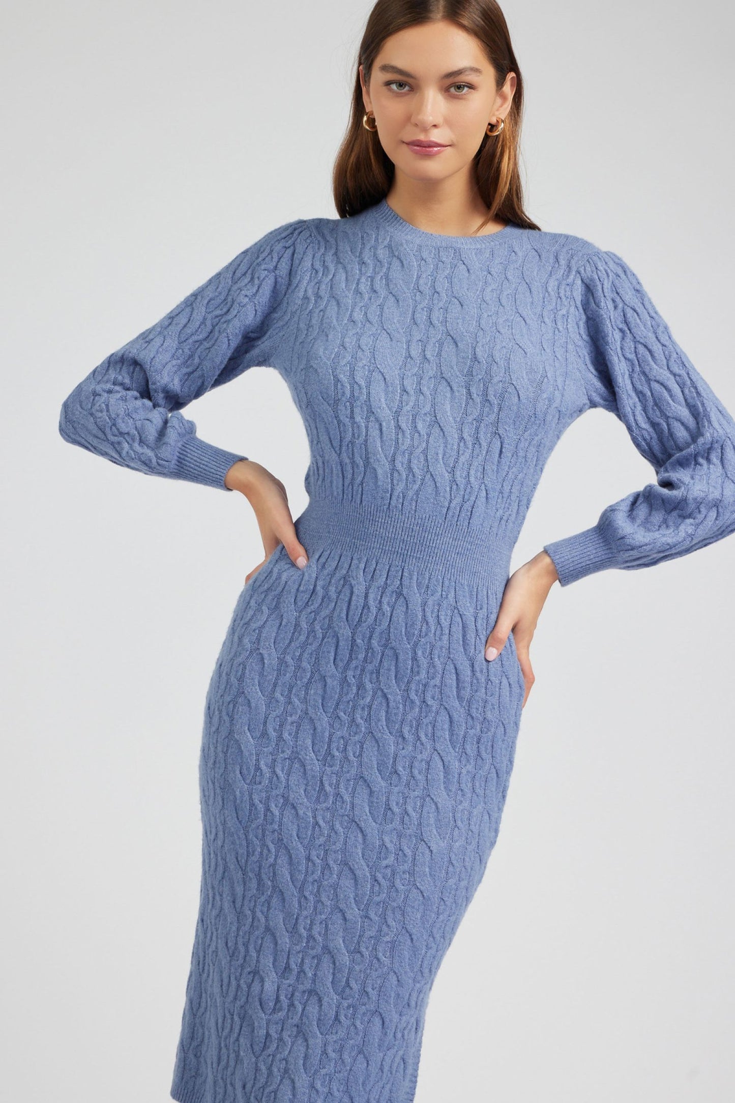 CURRENT AIR LONG SLEEVE SWEATER MIDI DRESS - Devine 23