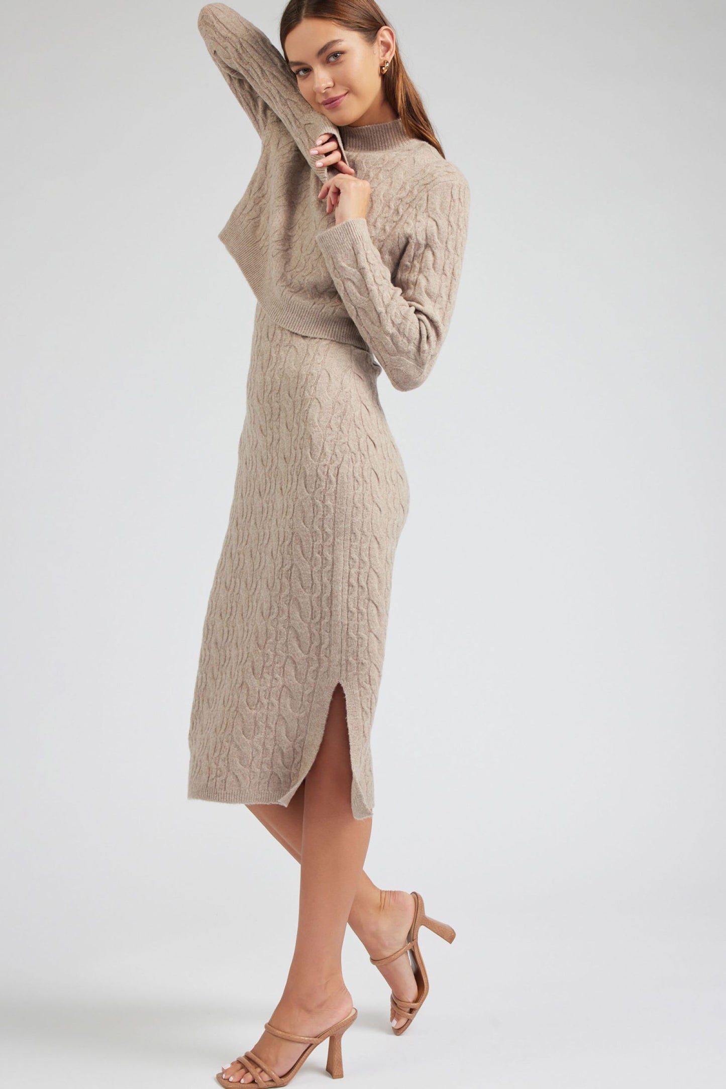 CURRENT AIR LONG SLEEVE KNIT SWEATER MIDI DRESS - Devine 23