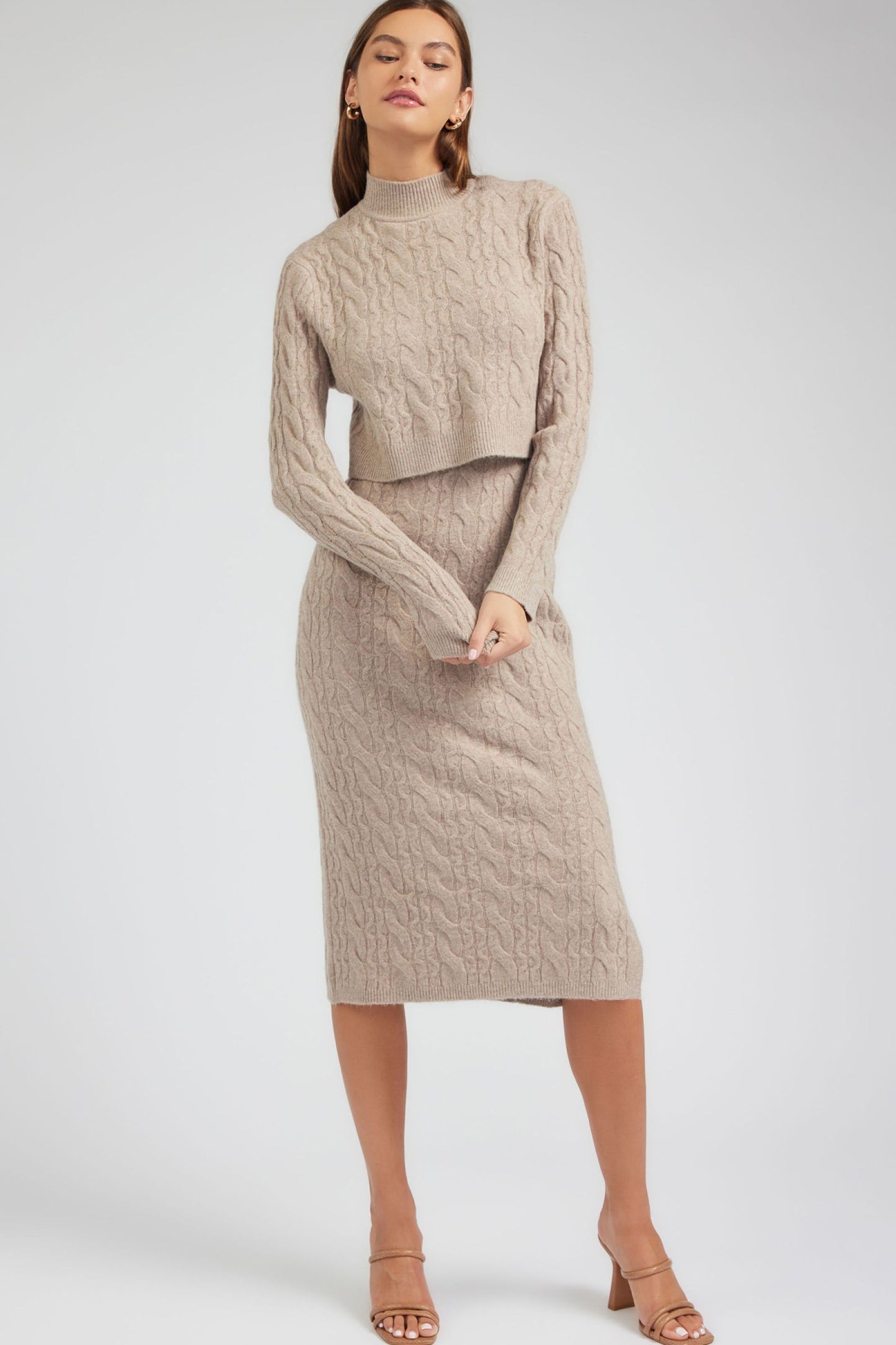 CURRENT AIR LONG SLEEVE KNIT SWEATER MIDI DRESS - Devine 23