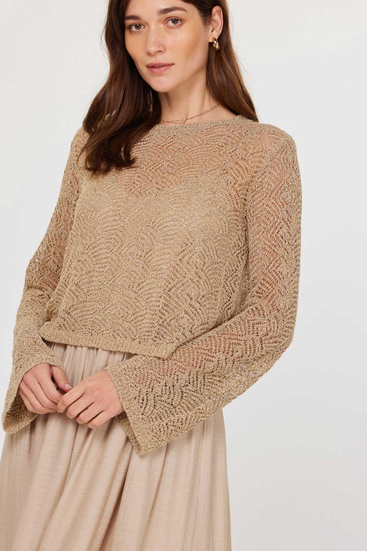 CURRENT AIR ROUND NECK LONG-SLEEVE TWO FER SWEATER & TIERED MIDI DRESS SETS - Devine 23