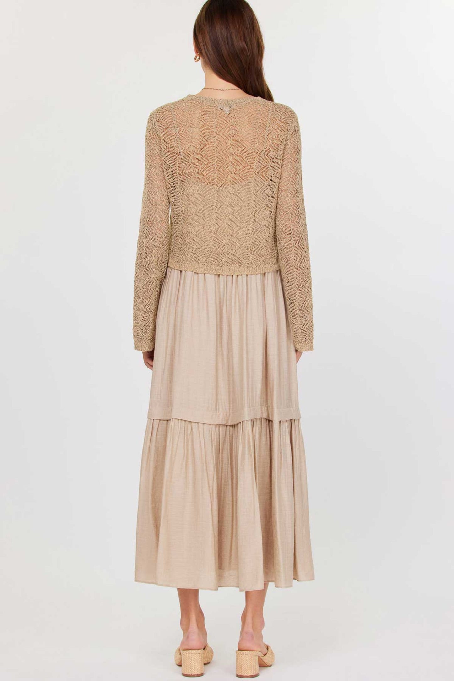 CURRENT AIR ROUND NECK LONG-SLEEVE TWO FER SWEATER & TIERED MIDI DRESS SETS - Devine 23