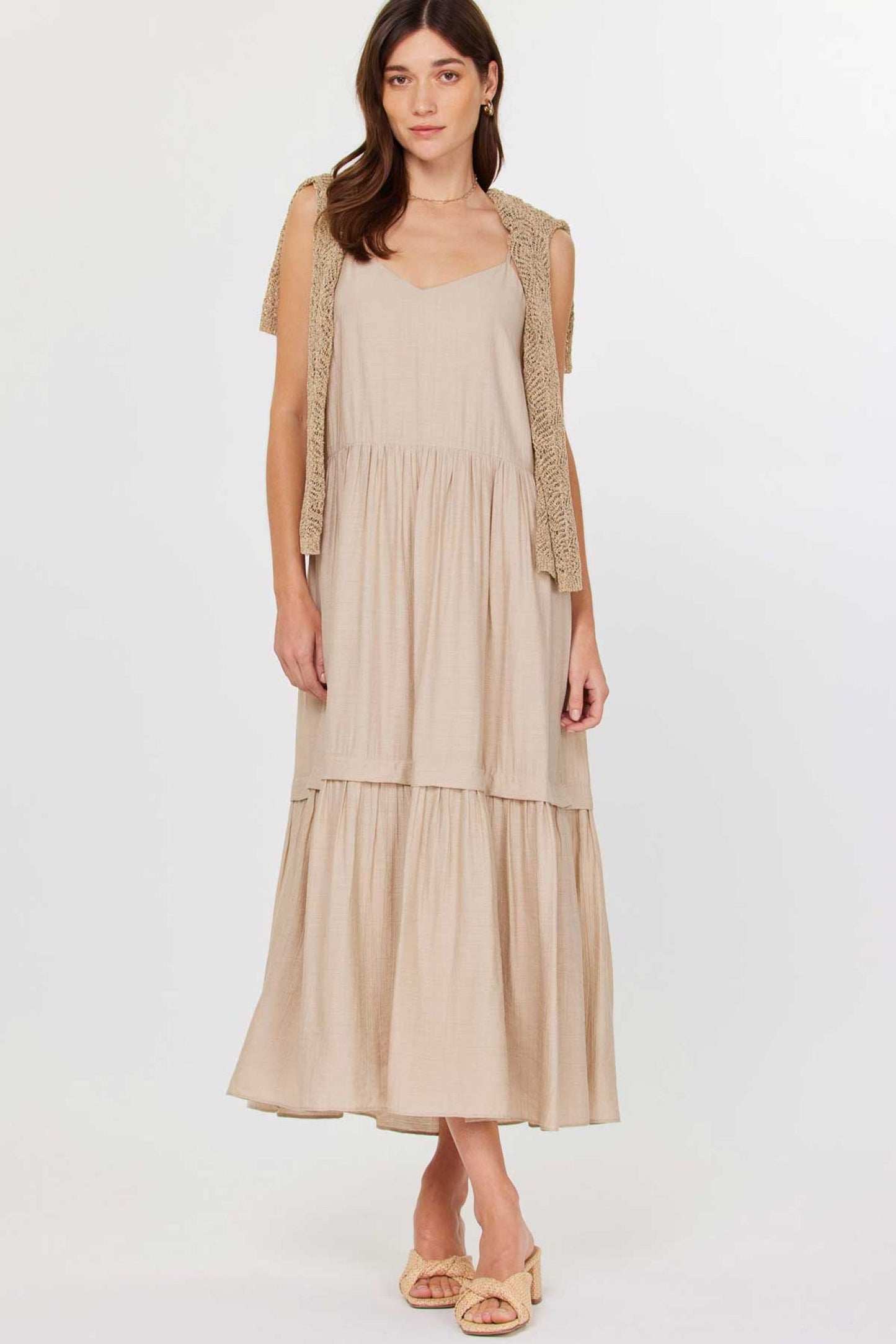 CURRENT AIR ROUND NECK LONG-SLEEVE TWO FER SWEATER & TIERED MIDI DRESS SETS - Devine 23