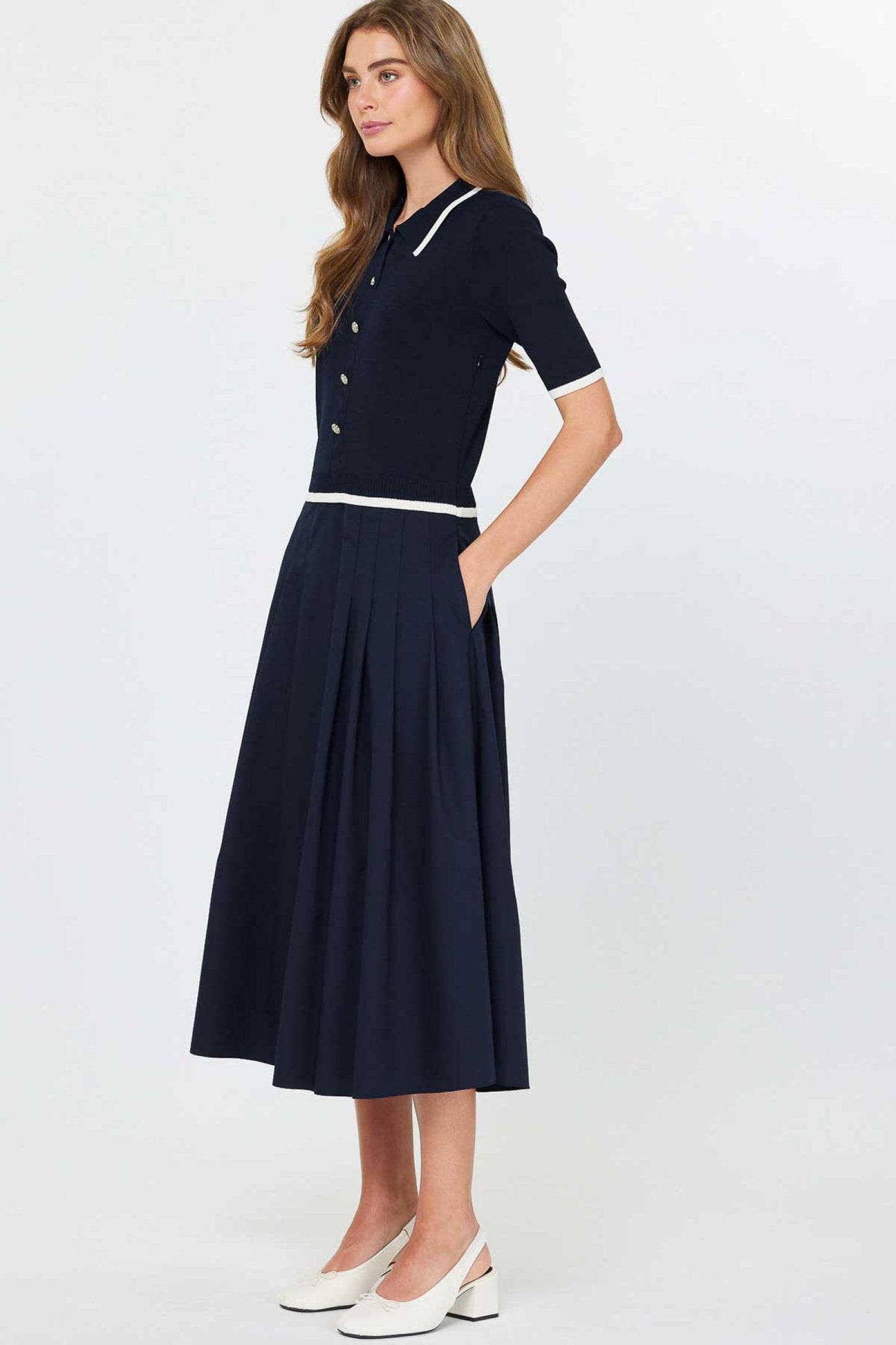 Current Air Polo Collar Dress with Button-Down Front - Devine 23