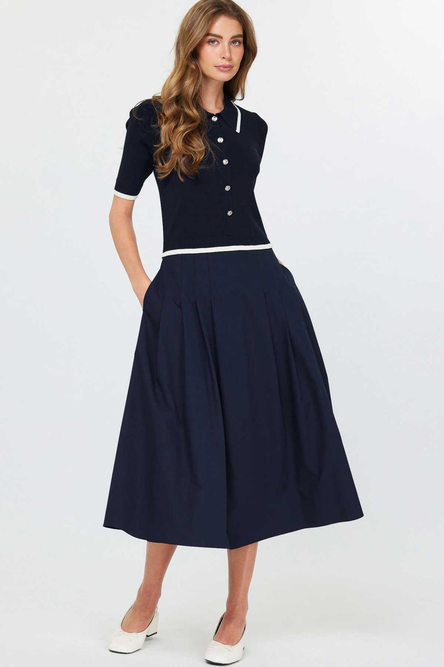 Current Air Polo Collar Dress with Button-Down Front - Devine 23