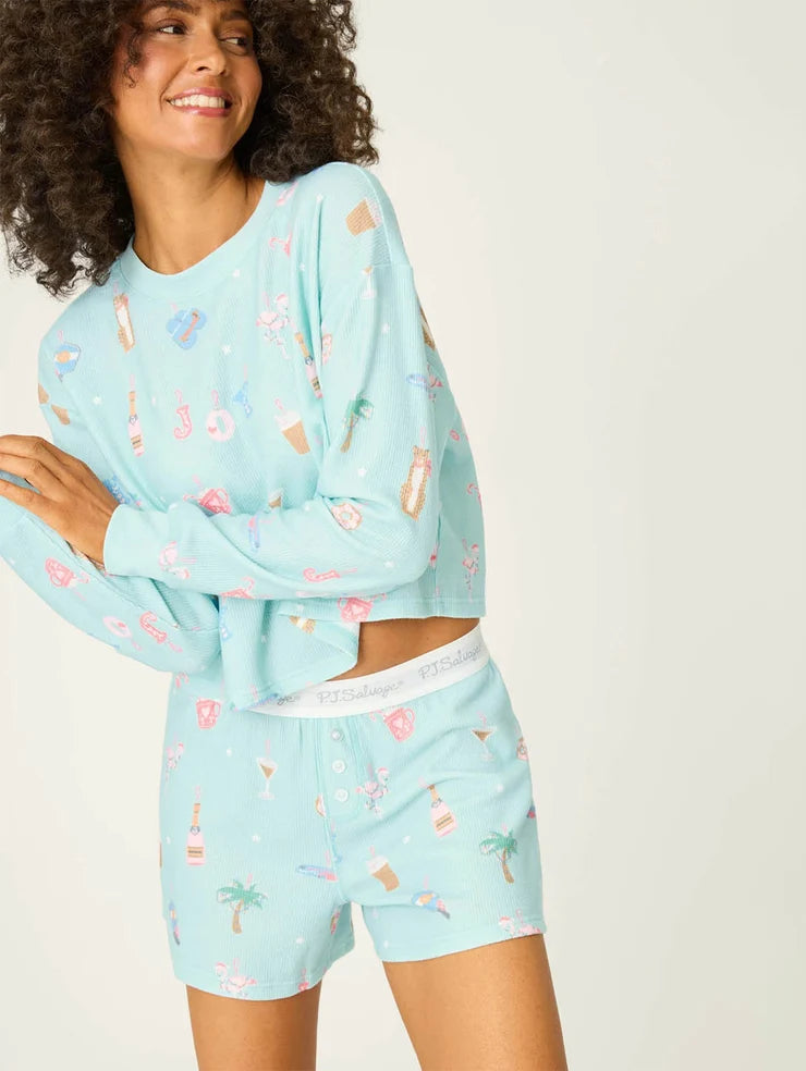 PJ Salvage - Boyfriend Boxer Ornament Print Shorts Set - Light Mint