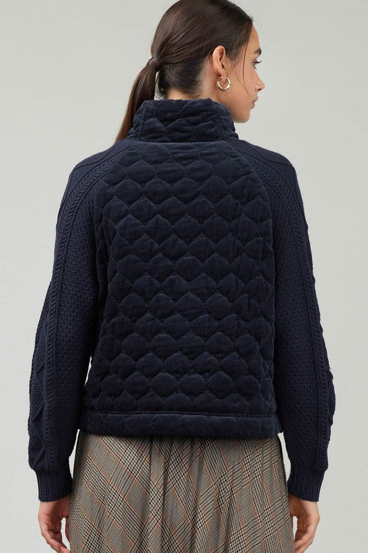 Current Air Sweater Woven Combo Jacket - Devine 23