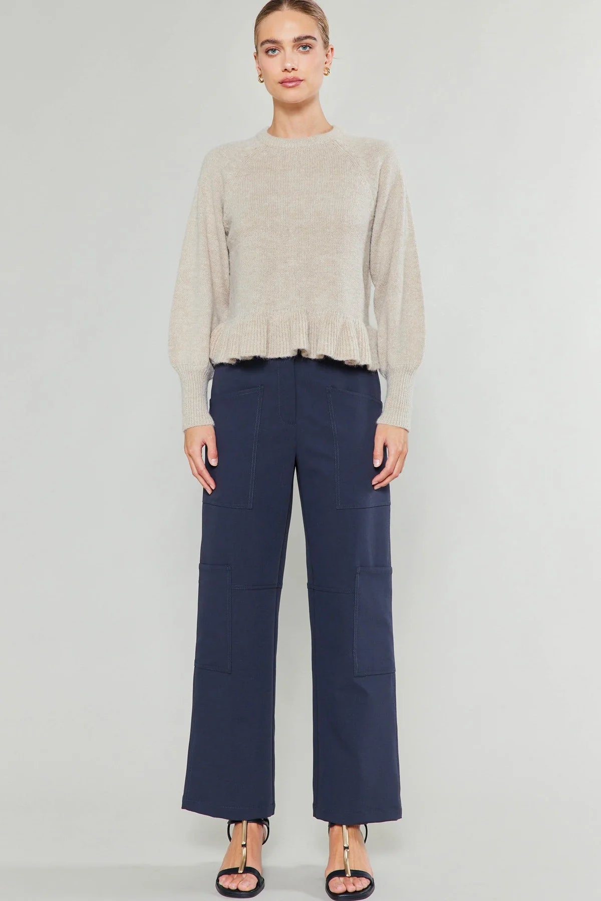 CURRENT AIR LONG BALLOON SLEEVE ROUND NECK SWEATER - Devine 23