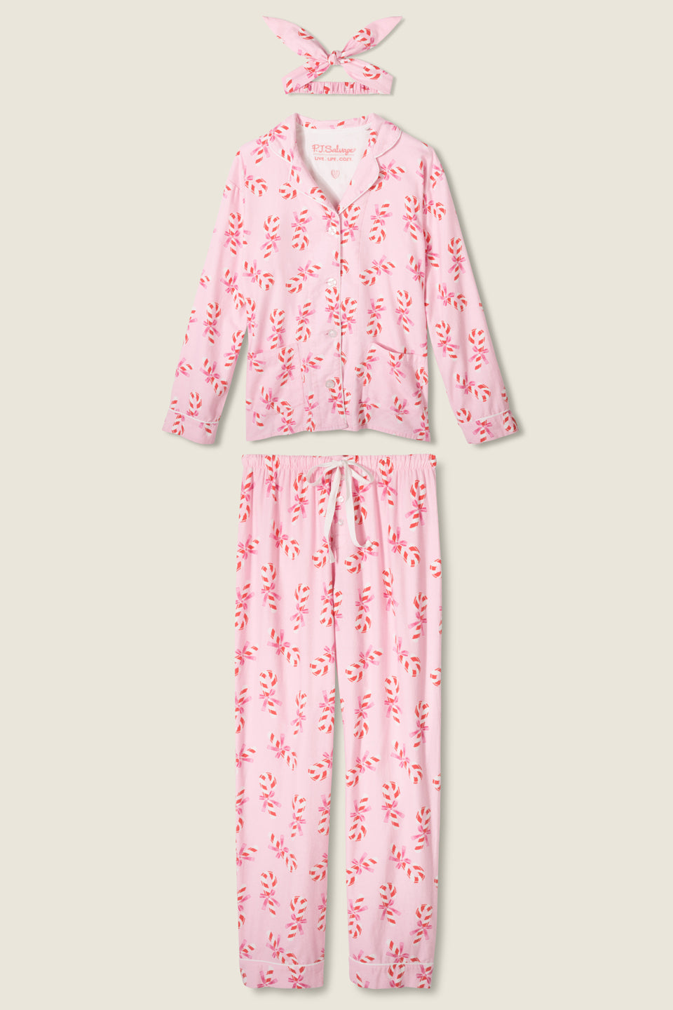 PJ Salvage Candy Cane Holiday Classic Pajama Set - Candy Pink