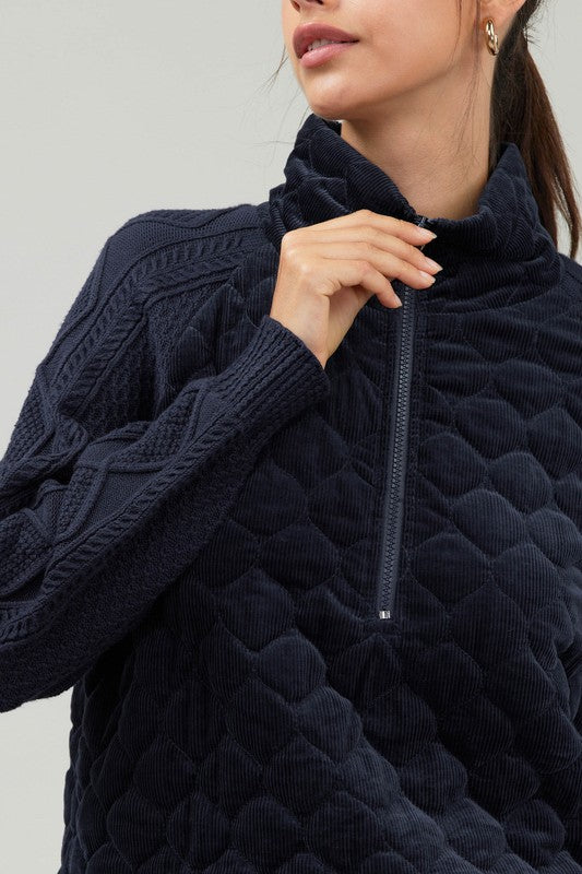 Current Air Sweater Woven Combo Jacket - Devine 23