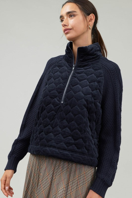 Current Air Sweater Woven Combo Jacket - Devine 23