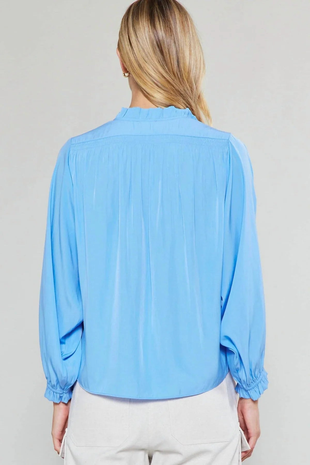 CURRENT AIR LONG SLEEVE RUFFLED SPLIT NECK SHIRT - Devine 23