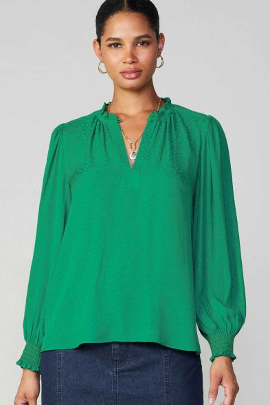 Current Air Long-Sleeve Split Neck Blouse - Devine 23
