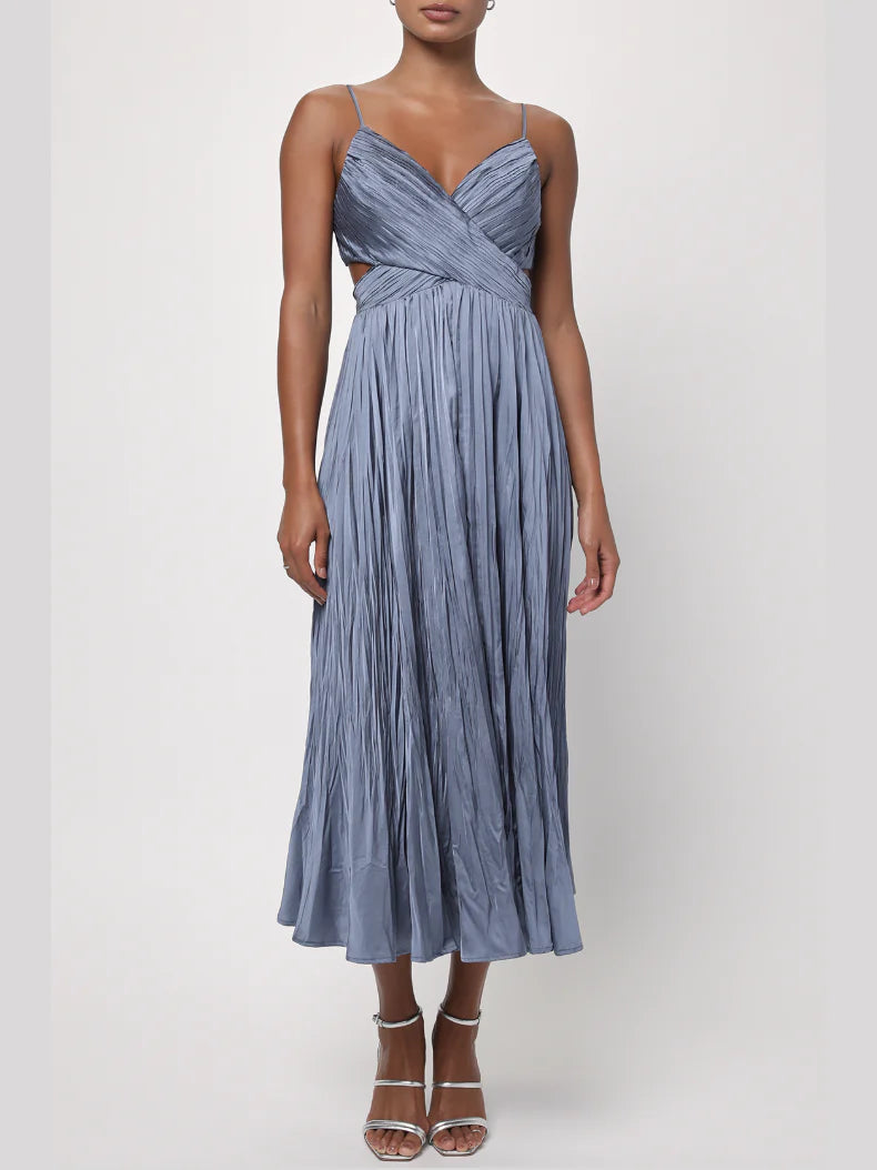 midi dress lulus Darling Favorite Light Blue Floral Sleeveless Pleated Midi Dress