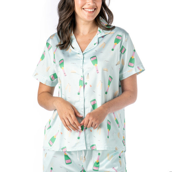 Hello Mello Boots & Bubbles Satin Pajama Top - Devine 23