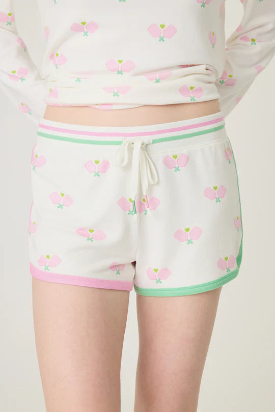 PJ Salvage Peachy Party Pickleball Lounge Shorts - Ivory - Devine 23