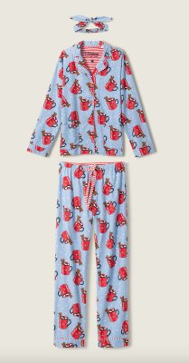 PJ Salvage Hug in a Mug Flannel Pajama Set - Denim - Devine 23