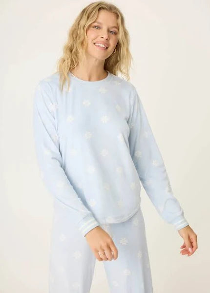 PJ Salvage Women's Après All Day Velour Long Sleeve Top - Snowflake - Devine 23