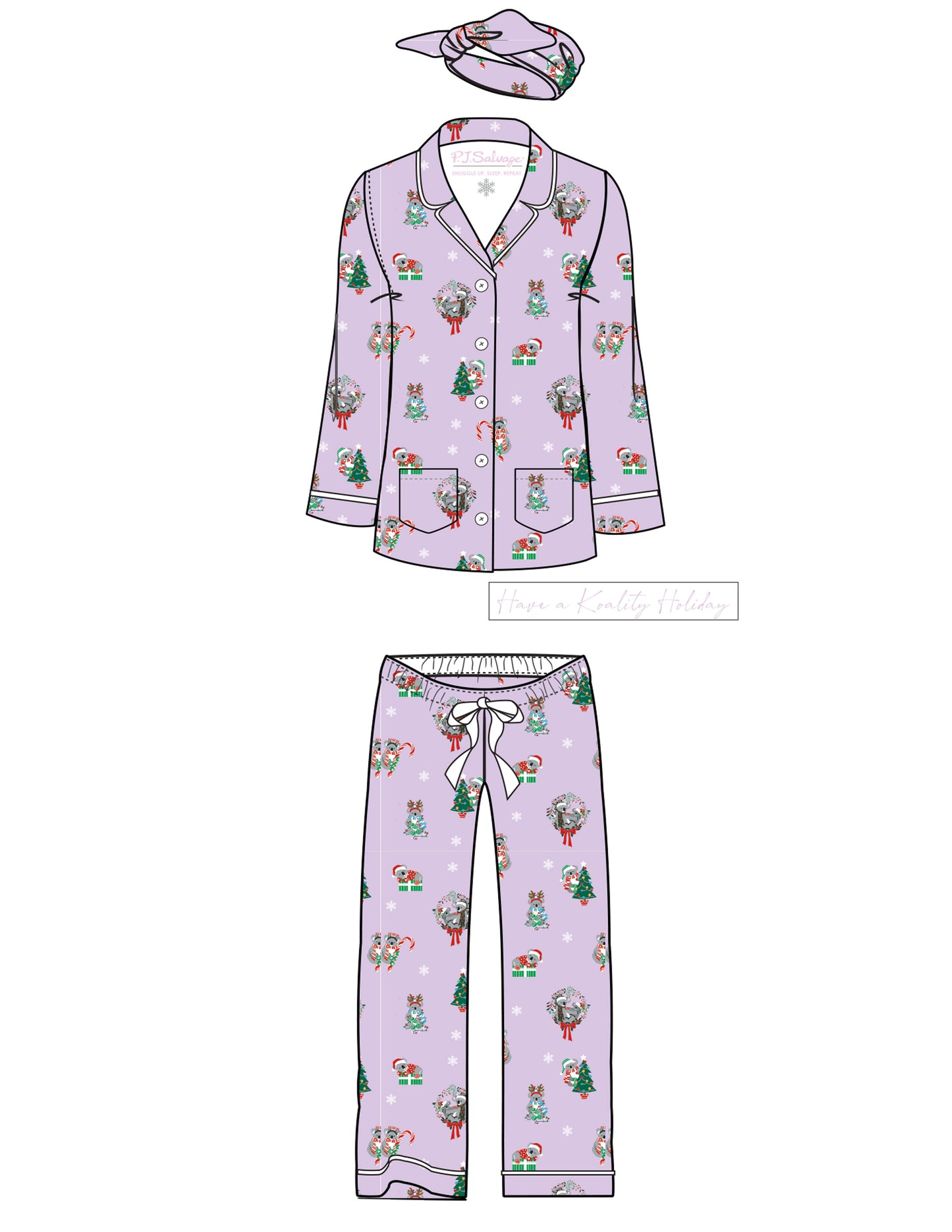 PJ Salvage Have A Koality Holiday Classic Flannel Pajama Set - Lavender Glow - Devine 23