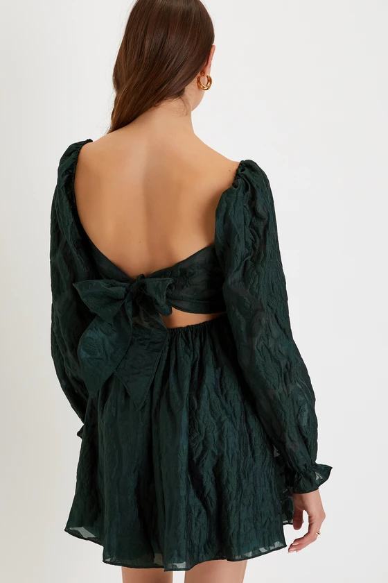LULUS JACQUARD PUFF SLEEVE MINI DRESS - Devine 23
