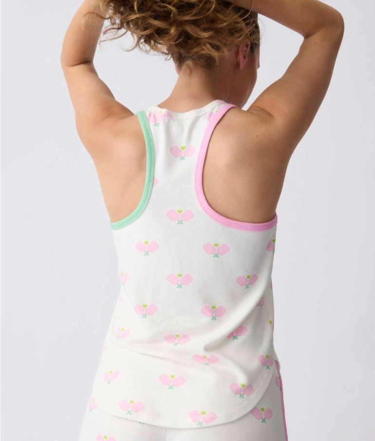 PJ Salvage Peachy Party Pickleball Lounge Top - Ivory - Devine 23