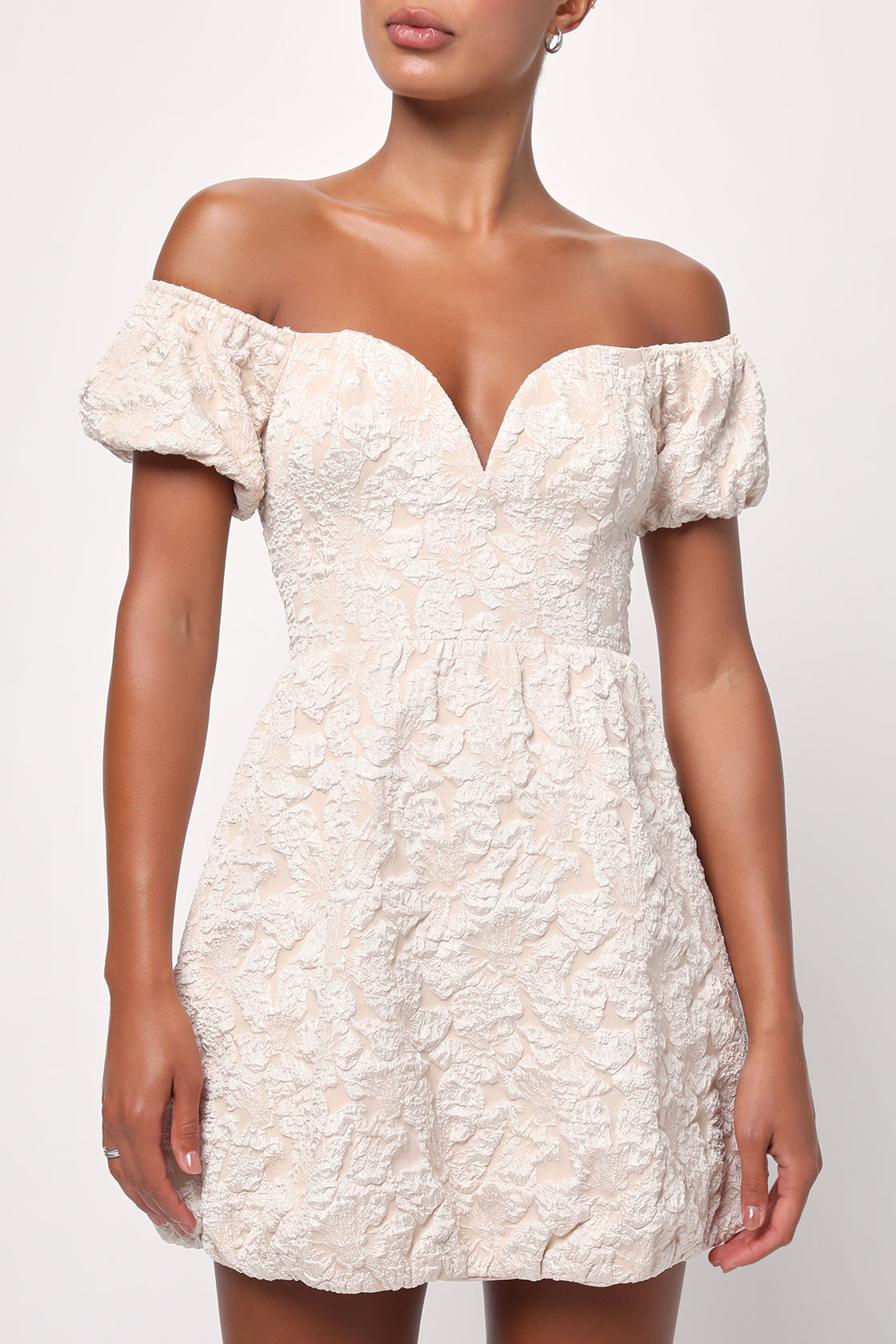 LULUS AVERY JACQUARD PUFF SLEEVE MINI DRESS - Devine 23