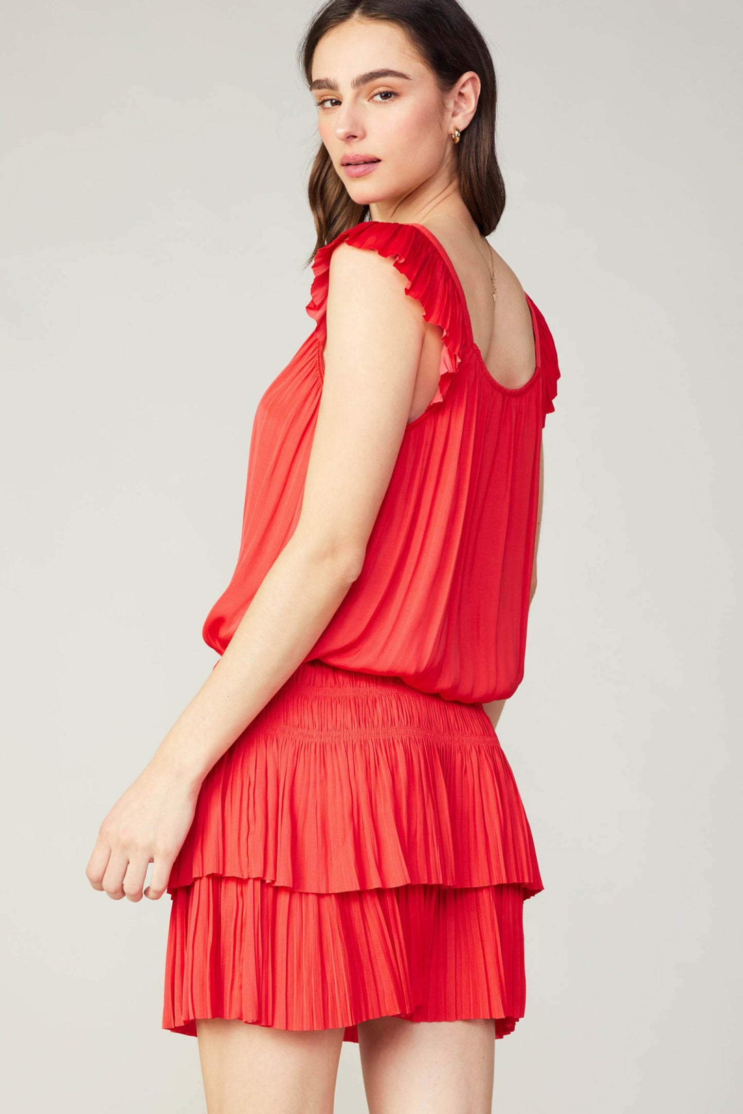 CURRENT AIR SWEETHEART NECK ELASTIC WAISTED TIERED MINI DRESS - Devine 23