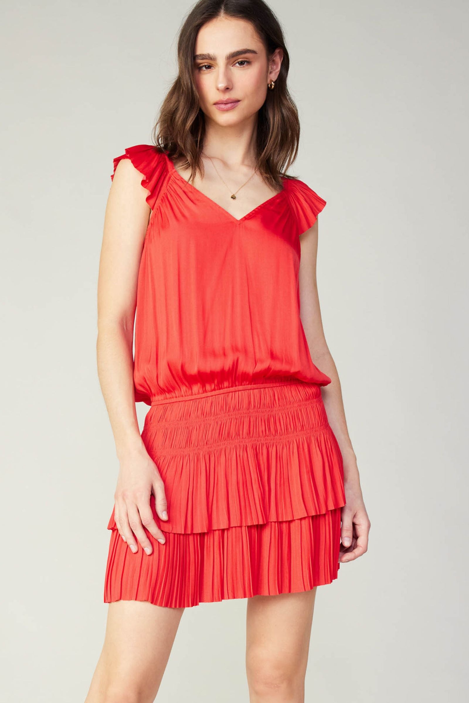 CURRENT AIR SWEETHEART NECK ELASTIC WAISTED TIERED MINI DRESS - Devine 23