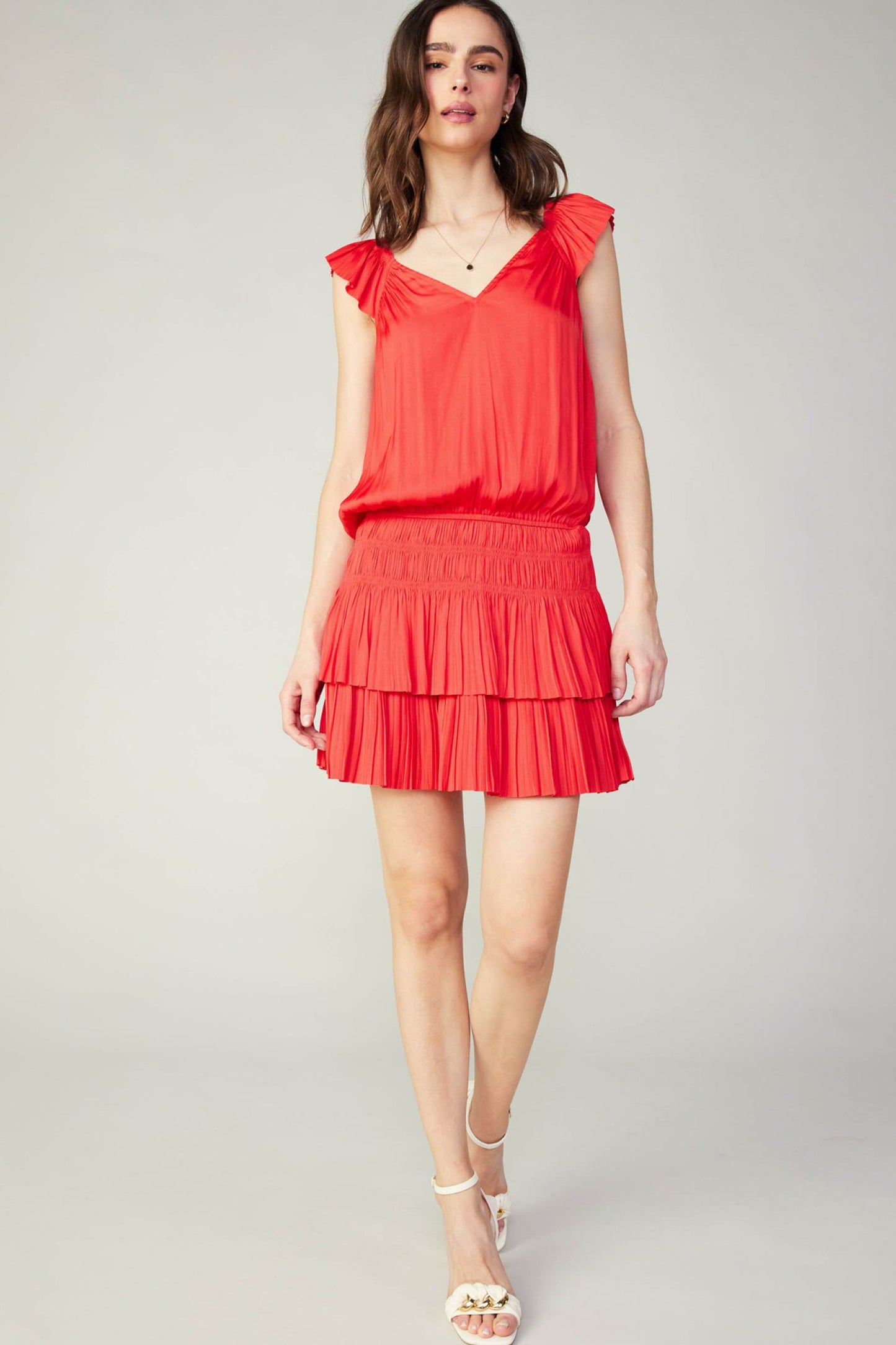 CURRENT AIR SWEETHEART NECK ELASTIC WAISTED TIERED MINI DRESS - Devine 23