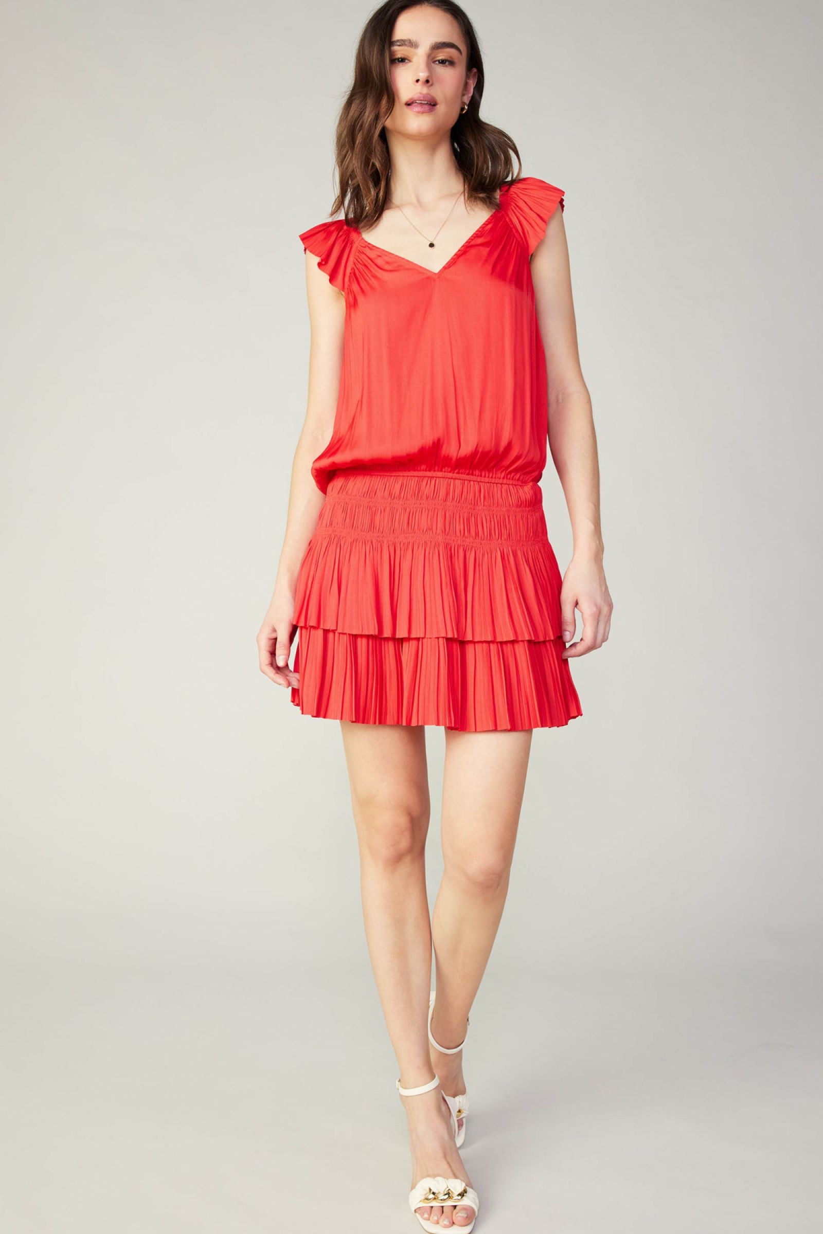 CURRENT AIR SWEETHEART NECK ELASTIC WAISTED TIERED MINI DRESS - Devine 23