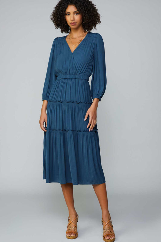 CURRENT AIR LONG SLEEVE TIERED MIDI DRESS - Devine 23