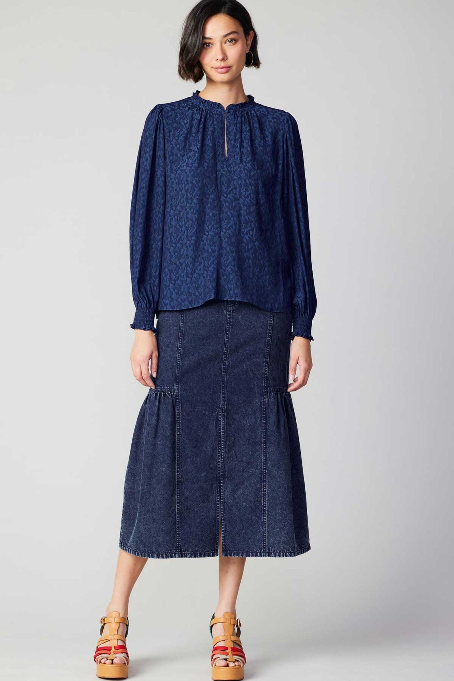 Current Air Long-Sleeve Split Neck Blouse - Devine 23
