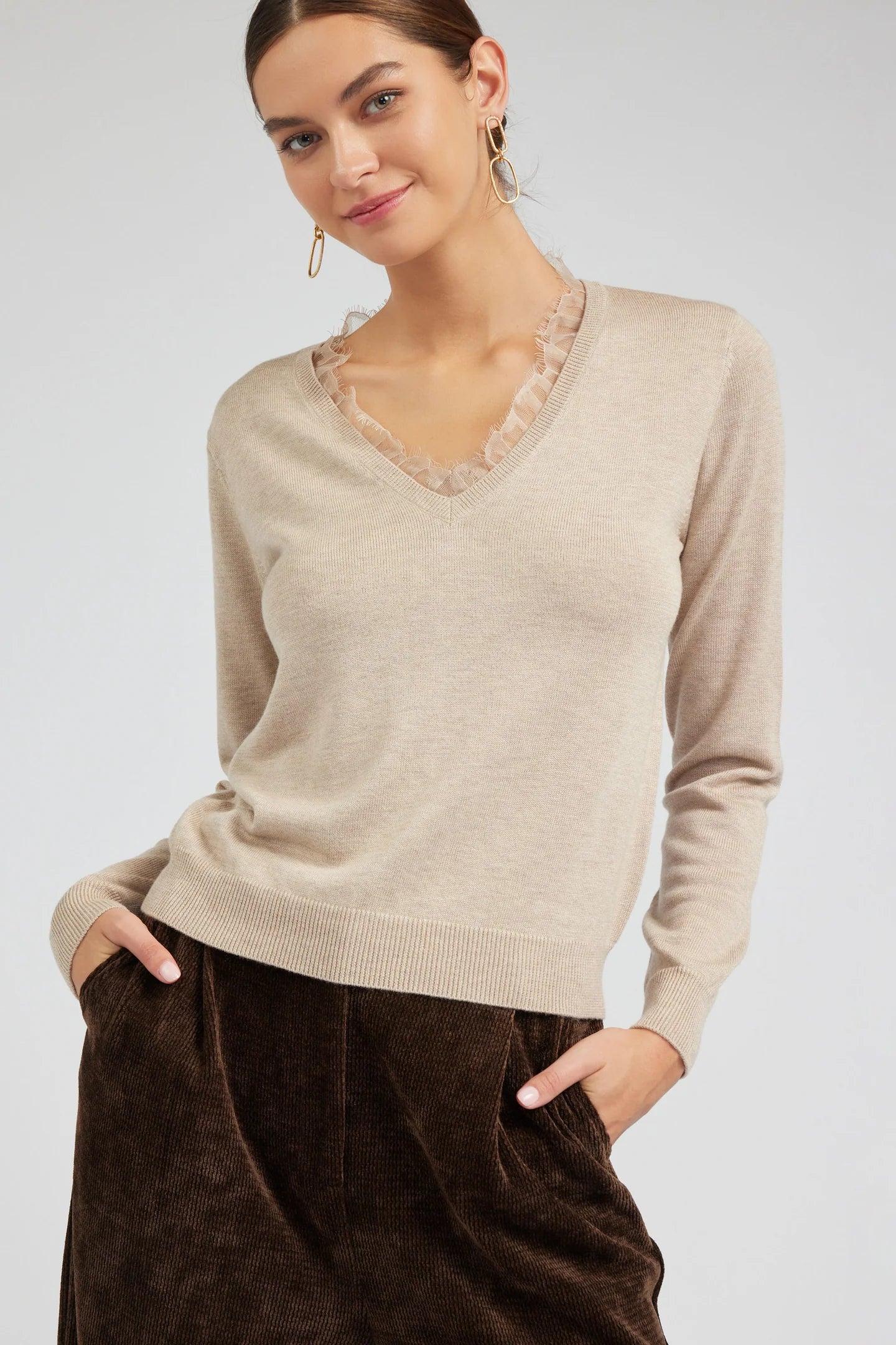 CURRENT AIR LONG-SLEEVE V-NECK SWEATER - Devine 23