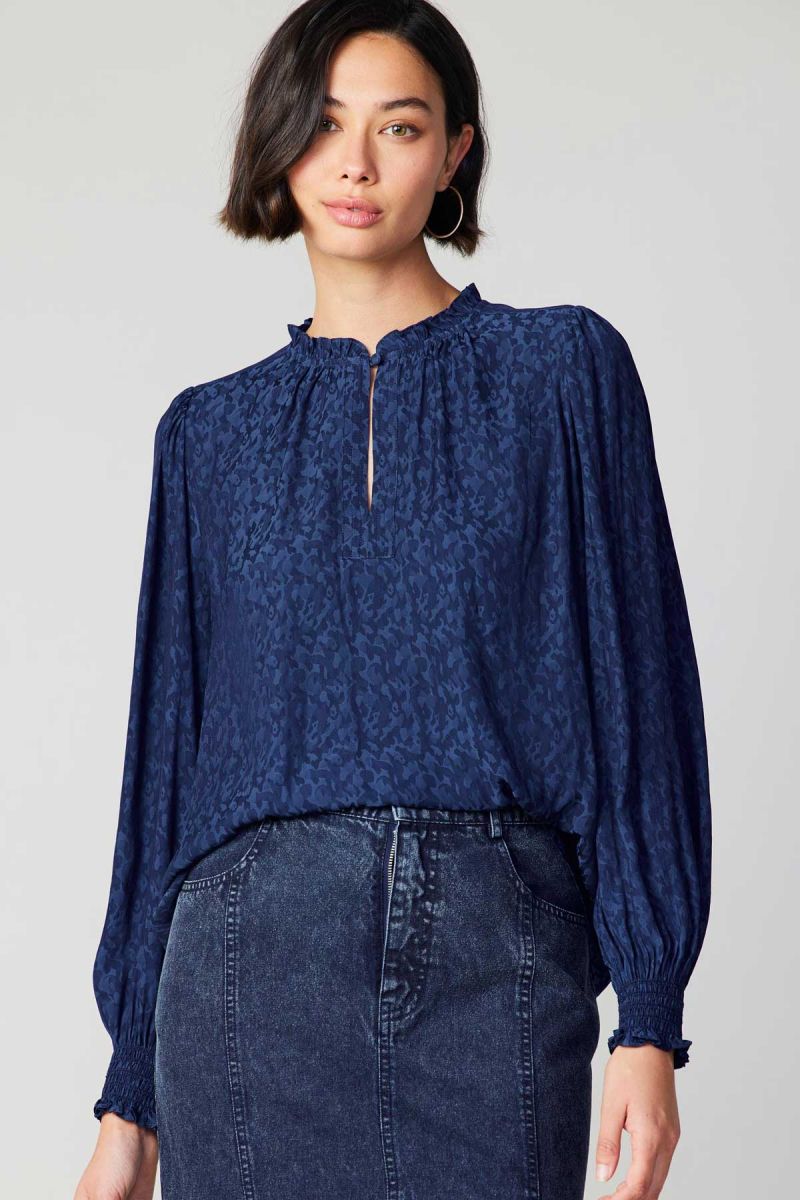 Current Air Long-Sleeve Split Neck Blouse - Devine 23