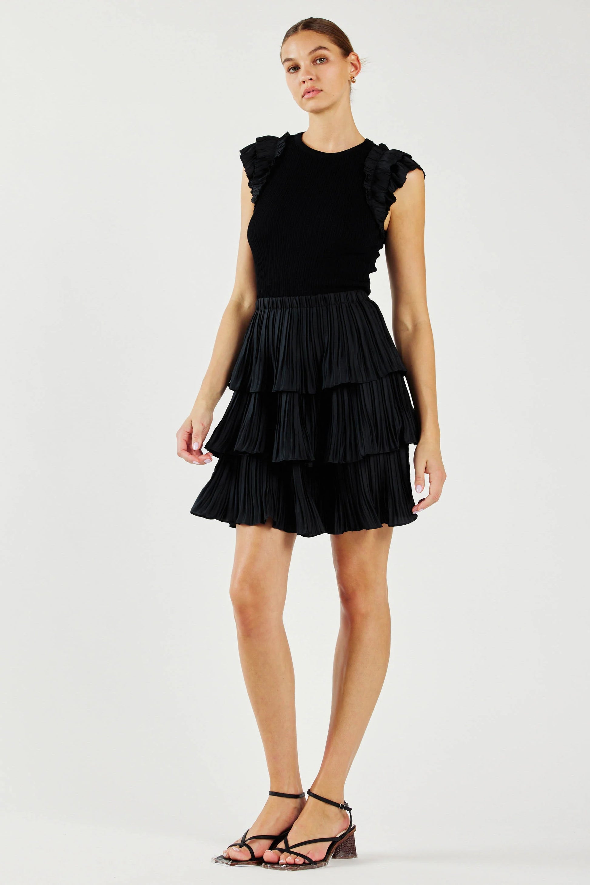 CURRENT AIR PLEATED SKIRT SWEATER DRESS CURRENT AIR PLEATED SKIRT SWEATER DRESS