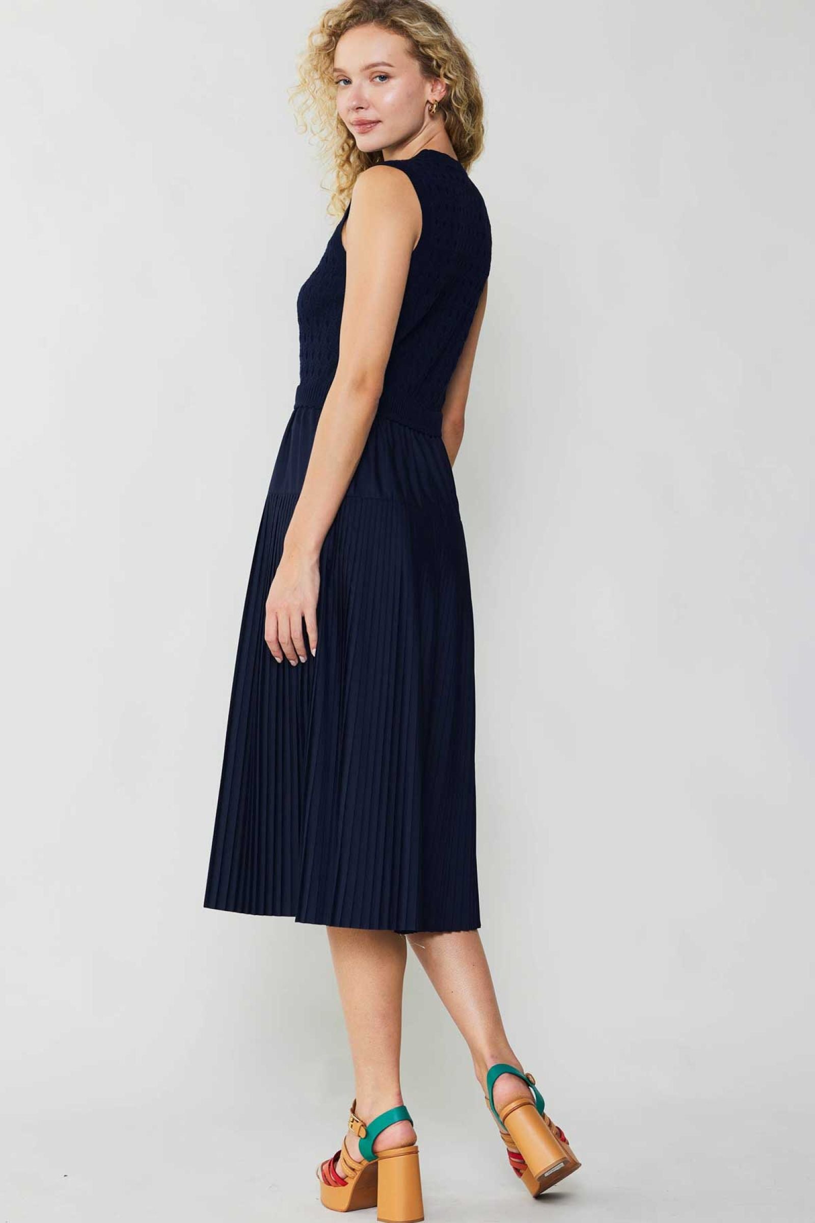 CURRENT AIR SLEEVELESS SWEATER WOVEN COMBO DRESS - Devine 23
