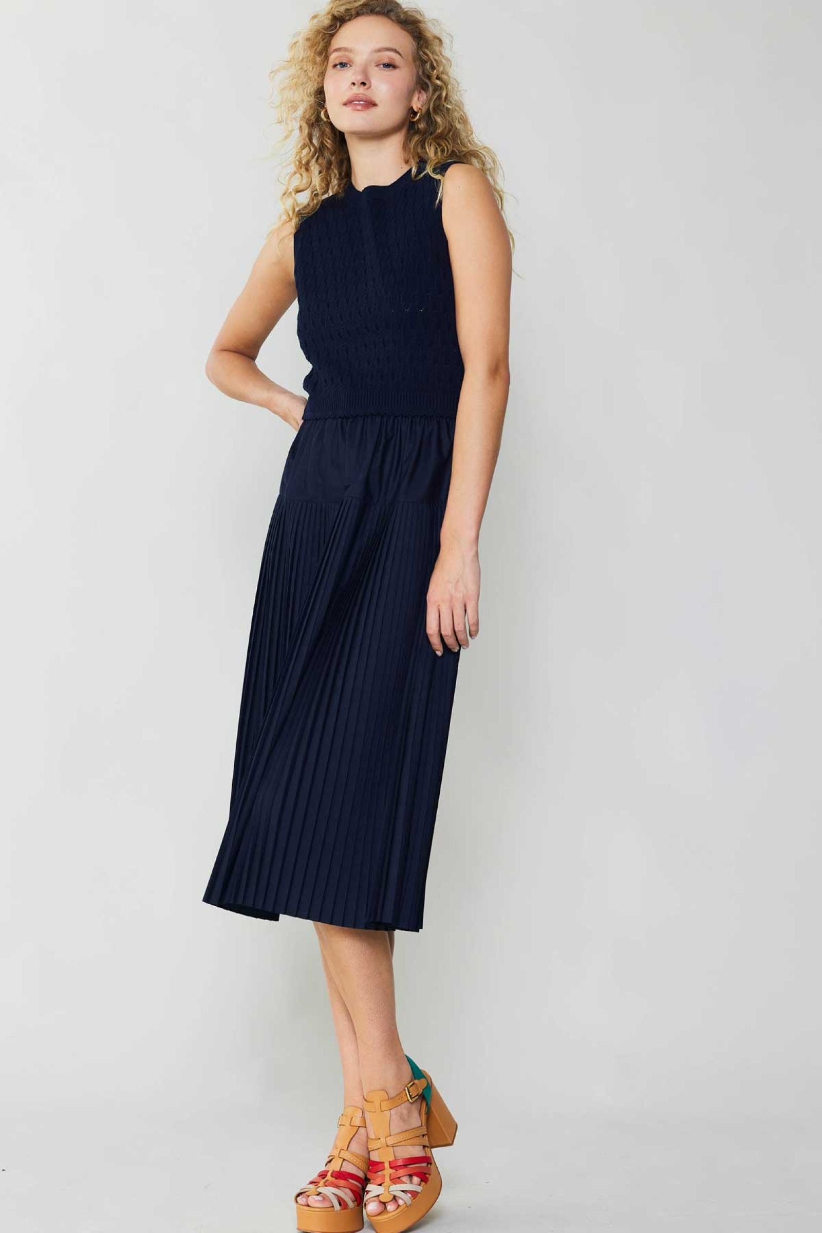 CURRENT AIR SLEEVELESS SWEATER WOVEN COMBO DRESS - Devine 23