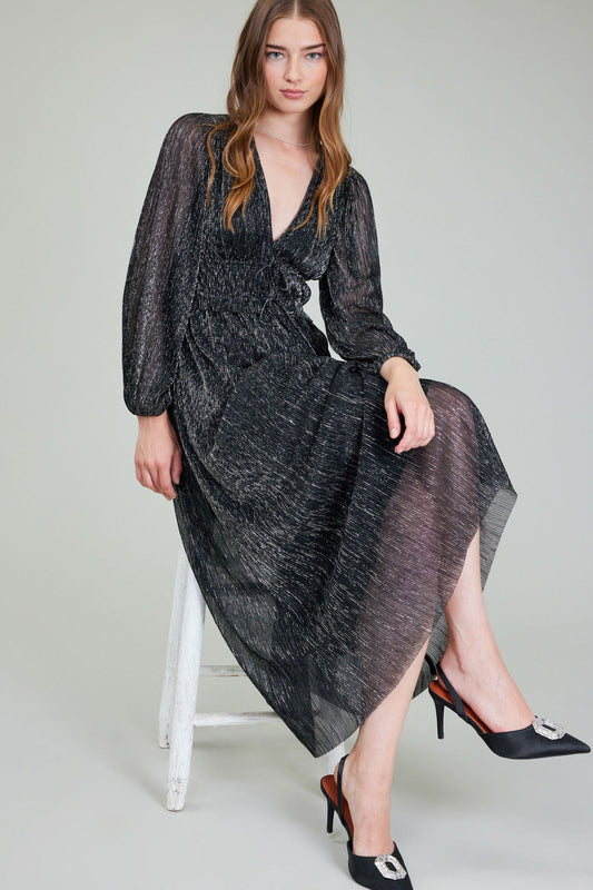CURRENT AIR LONG DRESS WITH LONG SLEEVE PLEATED TOP - Devine 23