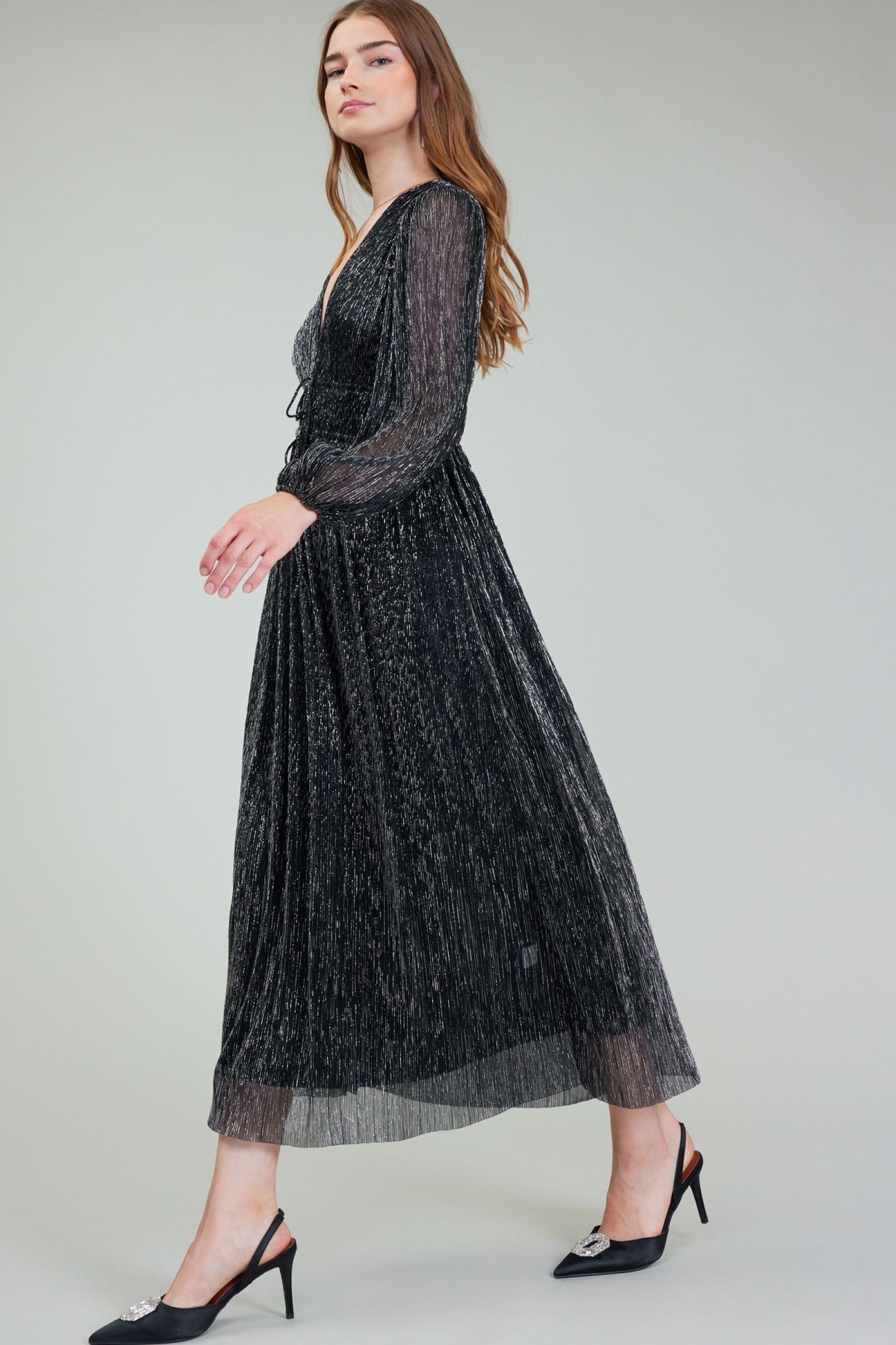 CURRENT AIR LONG DRESS WITH LONG SLEEVE PLEATED TOP - Devine 23