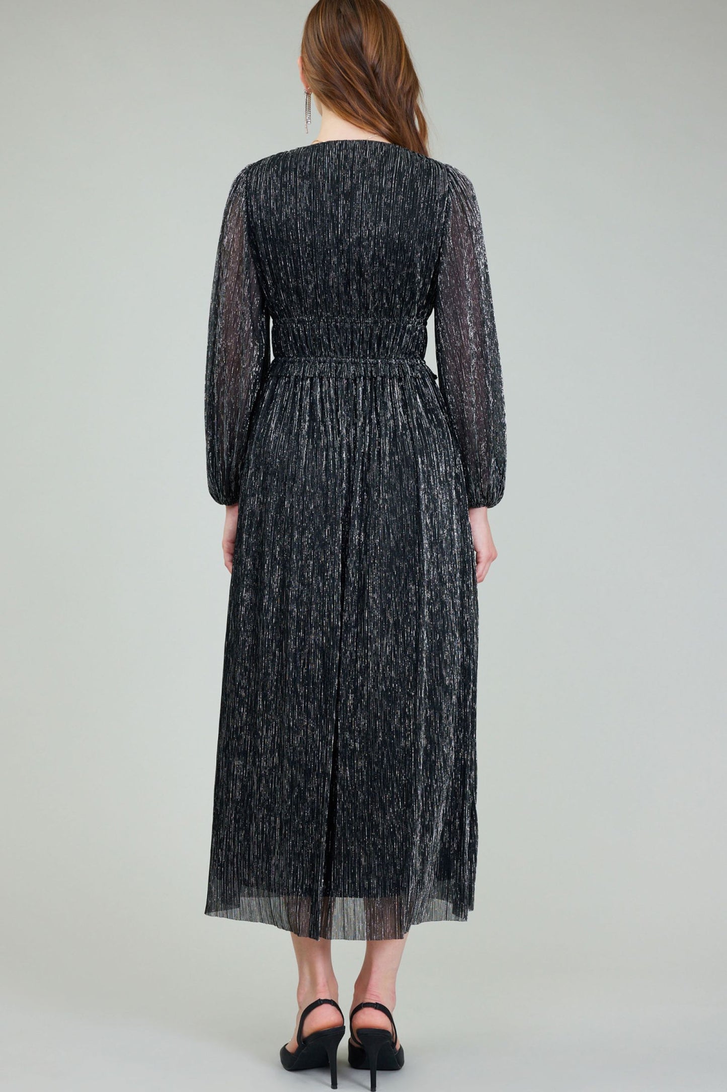 CURRENT AIR LONG DRESS WITH LONG SLEEVE PLEATED TOP - Devine 23