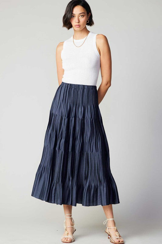 CURRENT AIR PLEATED 3-TIERED LONG SKIRT - Devine 23