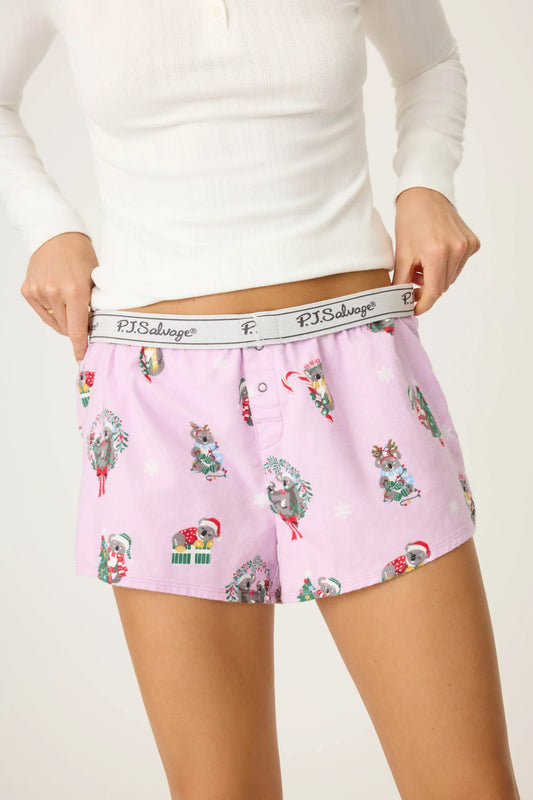 PJ Salvage Have A Koality Holiday Classic Flannel Pajama Shorts - Lavender Glow - Devine 23