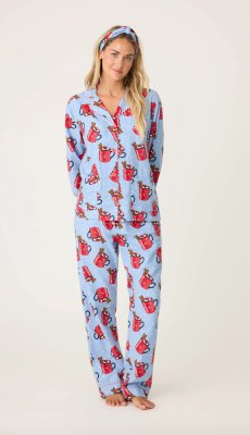 PJ Salvage Hug in a Mug Flannel Pajama Set - Denim - Devine 23