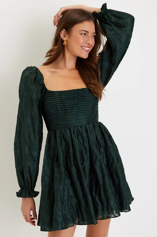 LULUS  JACQUARD PUFF SLEEVE MINI DRESS - Devine 23