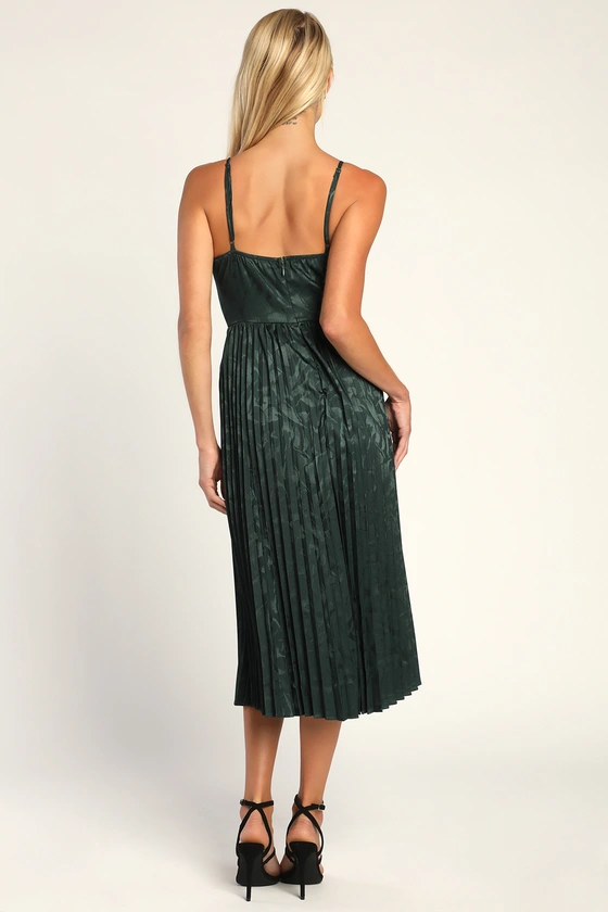 LULUS CHIC SENSIBILITY SATIN JACQUARD PLEATED MIDI DRESS - Devine 23