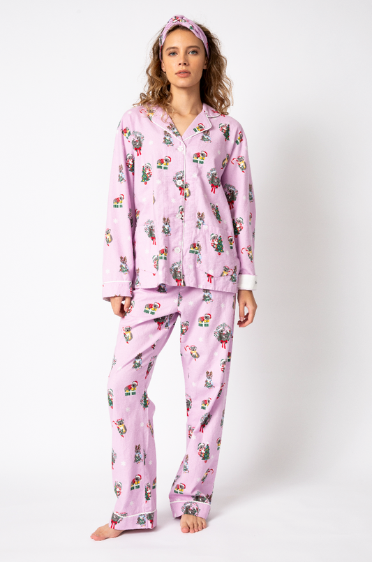 PJ Salvage Have A Koality Holiday Classic Flannel Pajama Set - Lavender Glow - Devine 23